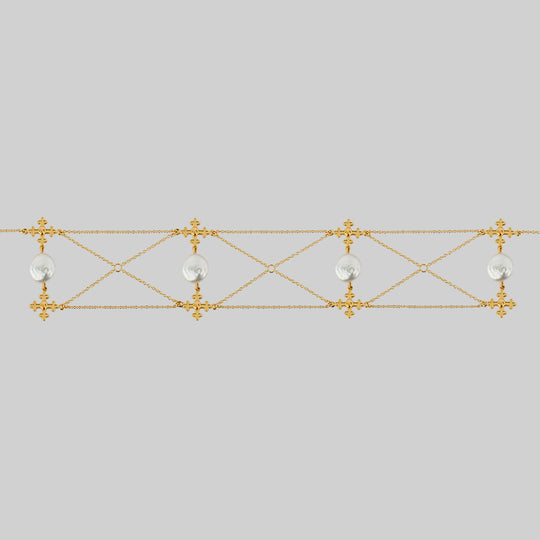 OPHELIA. Medieval Cross Choker - Gold