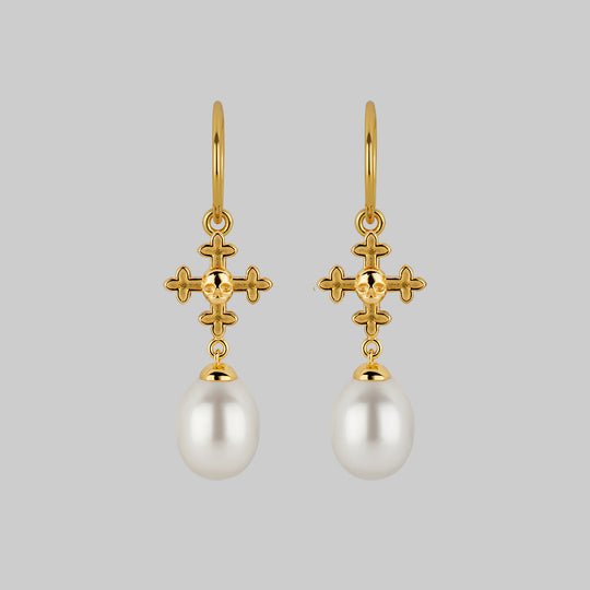 OPHELIA. Medieval Cross Hoop Earrings - Gold