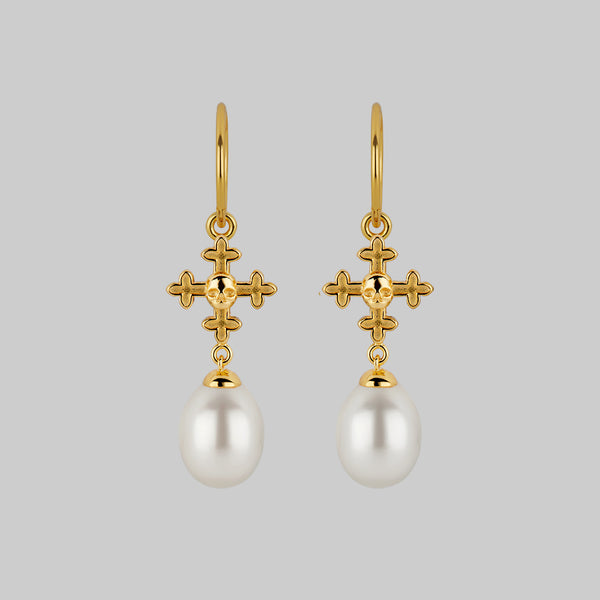 OPHELIA. Medieval Cross Hoop Earrings - Gold