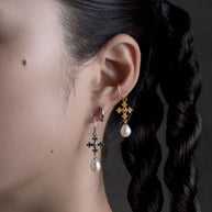 gold skull and pearl hoop earrings