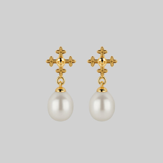 OPHELIA. Medieval Cross Stud Earrings - Gold