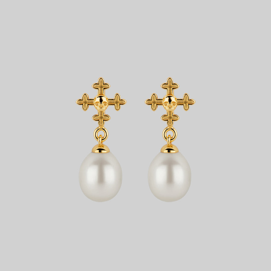 OPHELIA. Medieval Cross Stud Earrings - Gold