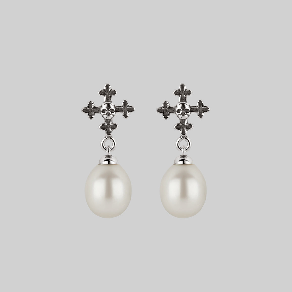 pearl drop gothic cross stud earrings