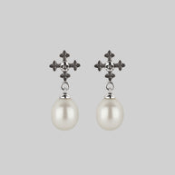 pearl drop gothic cross stud earrings