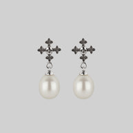 pearl drop gothic cross stud earrings