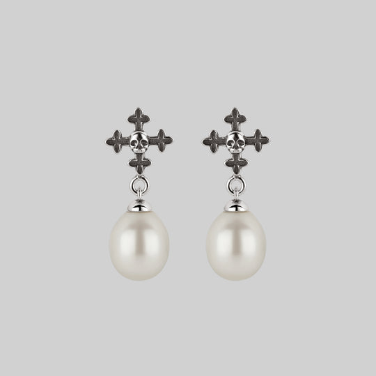 OPHELIA. Medieval Cross Stud Earrings - Silver