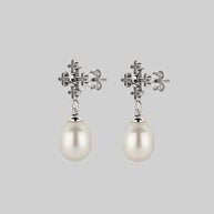 sterling silver gothic pearl drop stud earrings