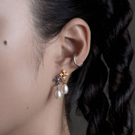 dainty skull freshwater pearl drop stud earrings