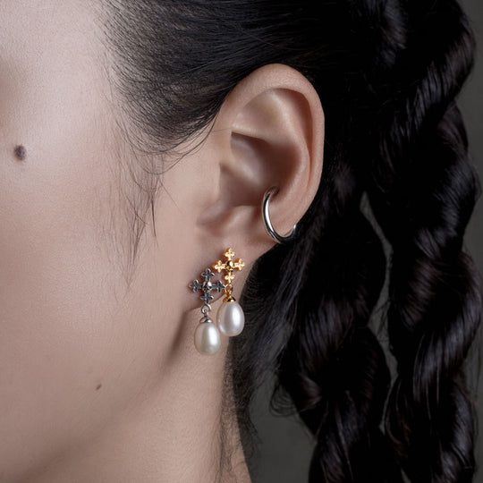 OPHELIA. Medieval Cross Stud Earrings - Gold
