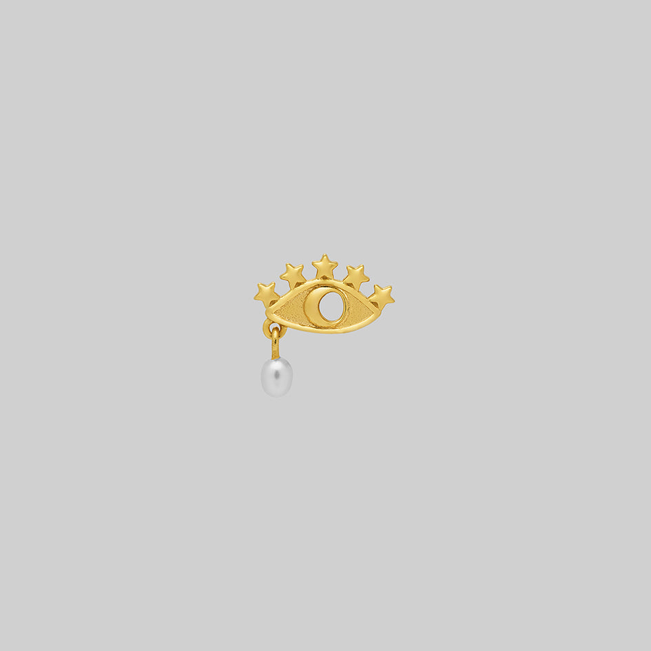 Gold celestial cartilage stud crescent moon eye pearl tragus helix forward helix flat piercing