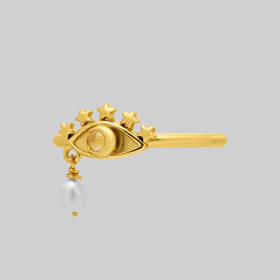 gold moon cosmic eye pearl gothic ring