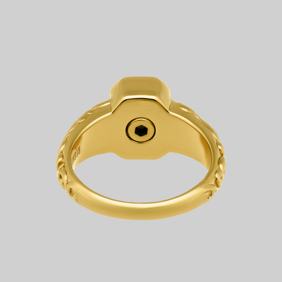 Gold onyx cremation ashes mourning ring gothic