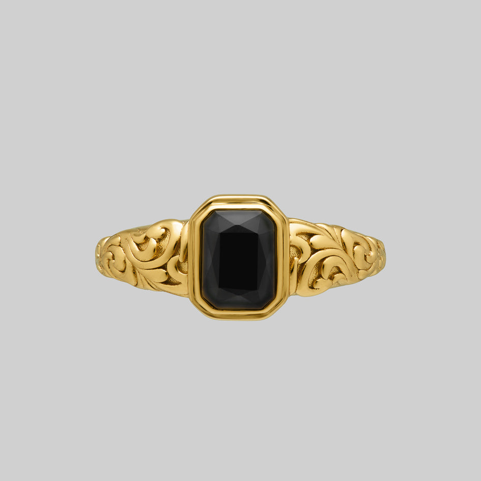 Onyx black cremation ring gothic gold