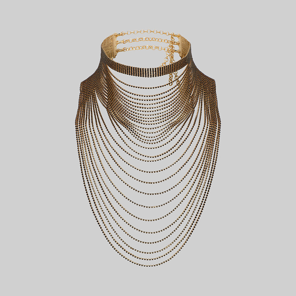 gold multi layered sparkle waterfall necklace