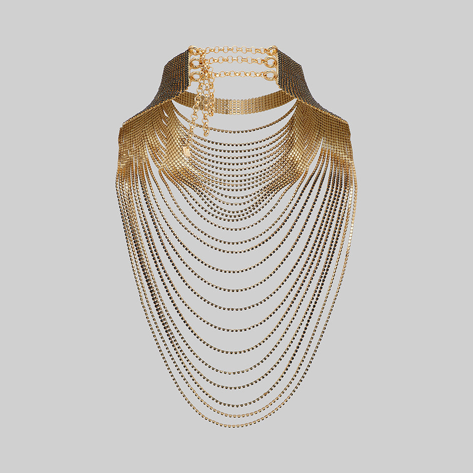 gold sparkle waterfall multi-layer vintage necklace