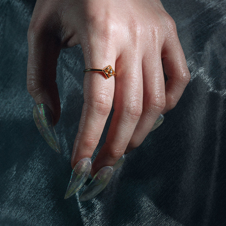 gothic quatrefoil dainty abalone shell ring gold