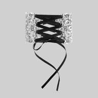 Ornate baroque corset choker with satin ribbon lace up