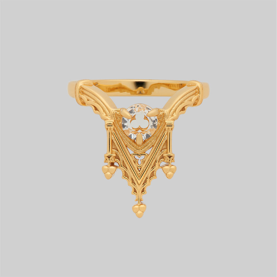 RELIQUARY. Gothic Trefoil Glass Ring - Gold