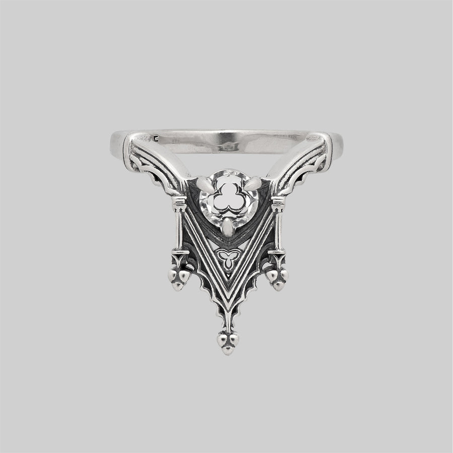 Silver Gothic Trefoil Glass Ring