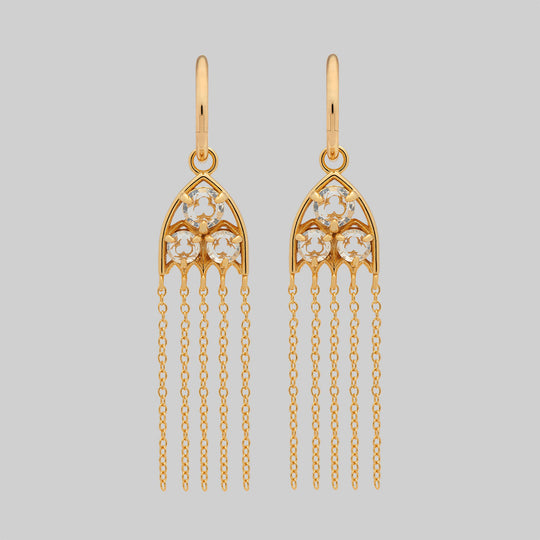 REVERENT. Gothic Window Glass Drop Earrings - Gold