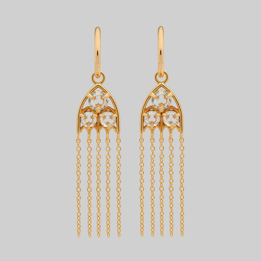 REVERENT. Gothic Window Glass Drop Earrings - Gold