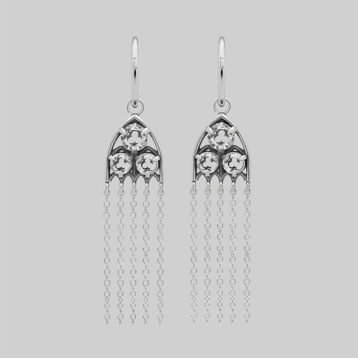 Silver Gothic Cathedral Glass Window Drop Earrings