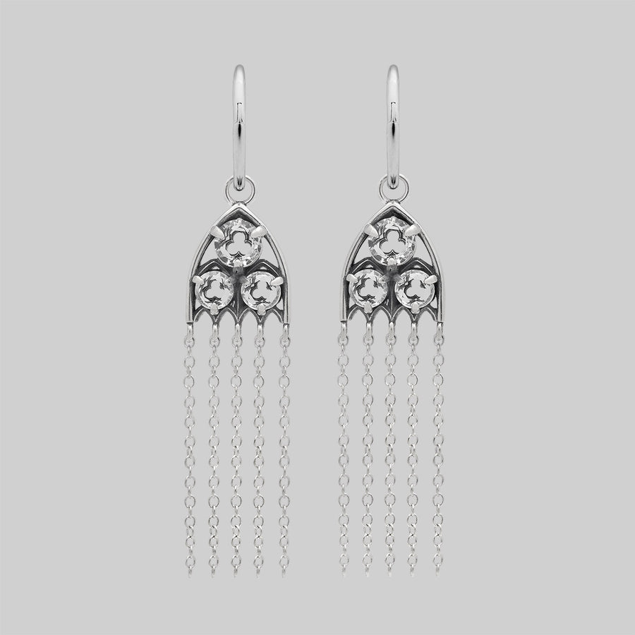Silver Gothic Cathedral Glass Window Drop Earrings