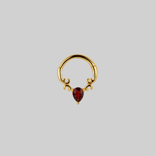 RELISH. Garnet Drop Septum Clicker Ring - Gold