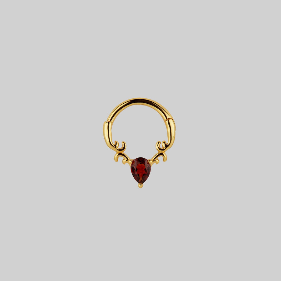 RELISH. Garnet Drop Septum Clicker Ring - Gold