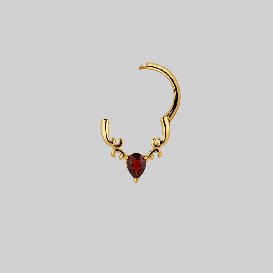 RELISH. Garnet Drop Septum Clicker Ring - Gold luxurious gold and garnet septum ring helix daith