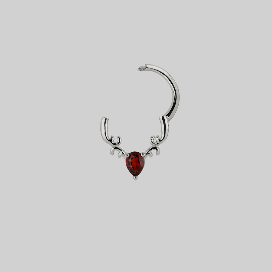 RELISH. Garnet Drop Septum Clicker Ring - Silver silver garnet drop septum daith forward helix clicker ring