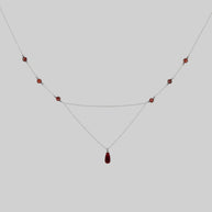 Silver dainty chain necklace with red droplet