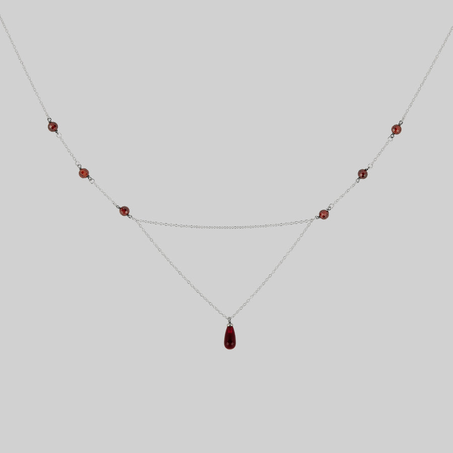 RELISH. Medieval Red Glass Droplet Necklace - Silver Silver dainty chain necklace with red droplet