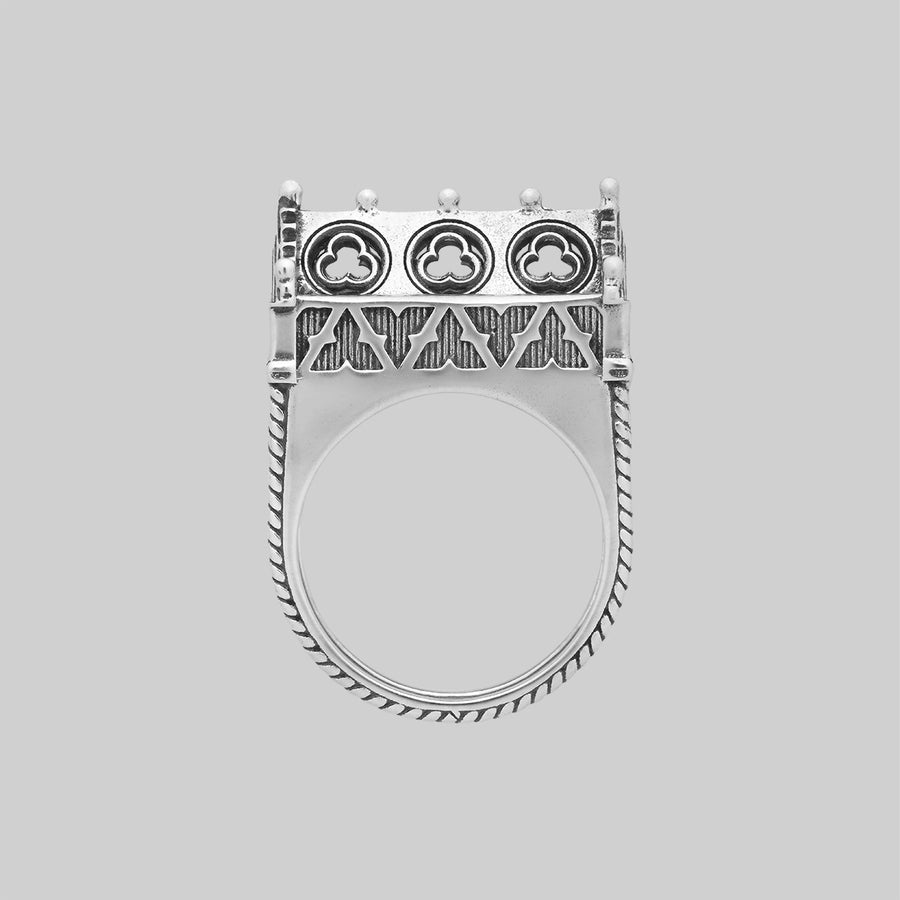 SACRARIUM. Secret Tomb Double Ring - Silver Gothic Cathedral Secret Tomb Silver Ring
