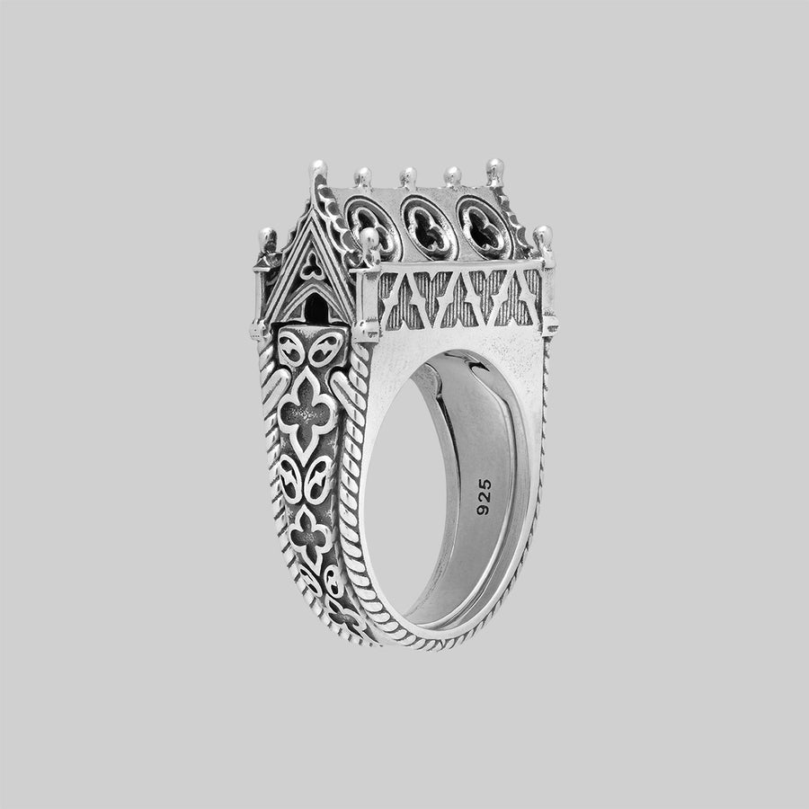 SACRARIUM. Secret Tomb Double Ring - Silver Secret Tomb Silver Ring Gothic Cathedral Double Band