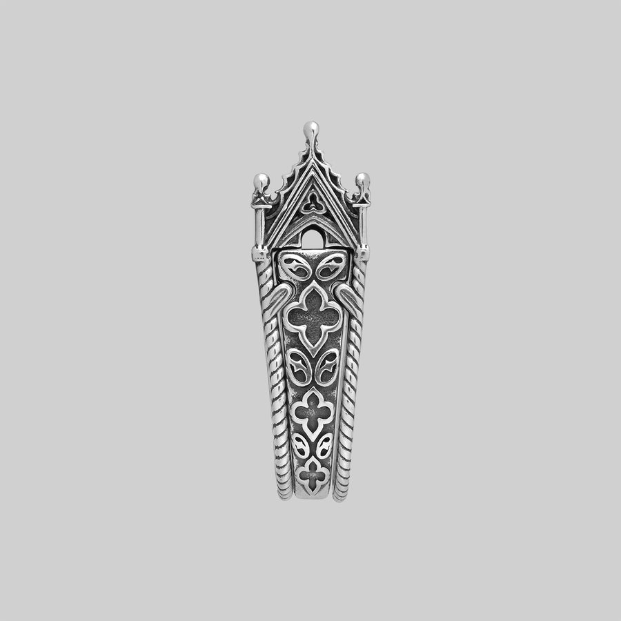 SACRARIUM. Secret Tomb Double Ring - Silver Skeleton Tomb Silver Ring Gothic Cathedral Double Band