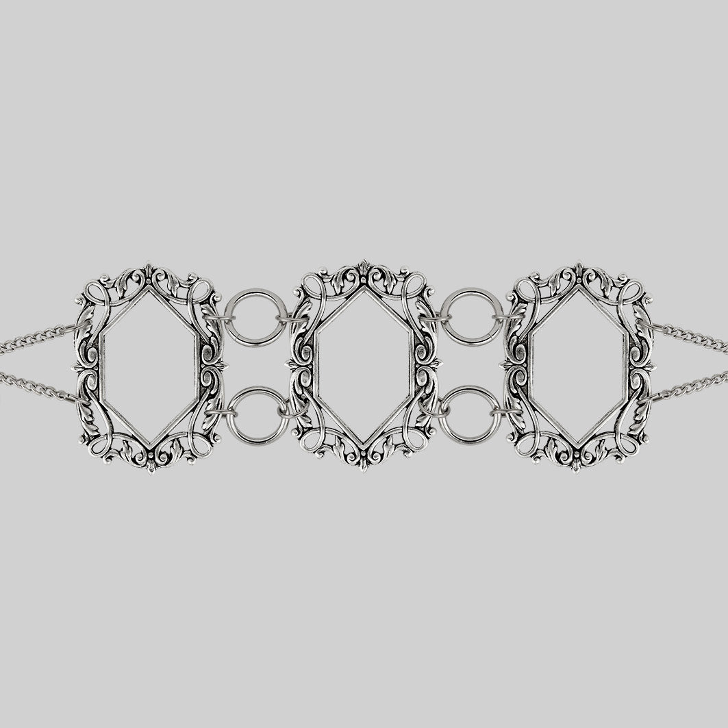 silver medieval cage choker necklace