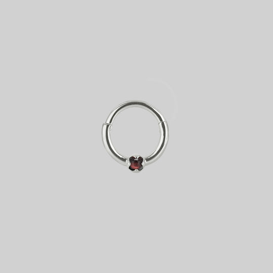 SERAPHINA. Garnet Septum Clicker Ring - Silver