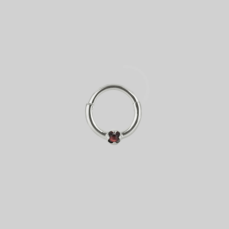 dainty cabochon garnet silver septum clicker ring