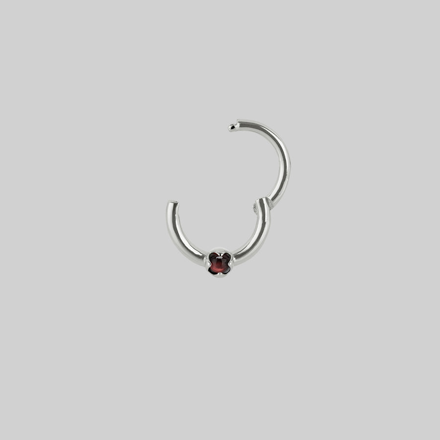 SERAPHINA. Garnet Septum Clicker Ring - Silver sterling silver septum clicker ring with dainty garnet