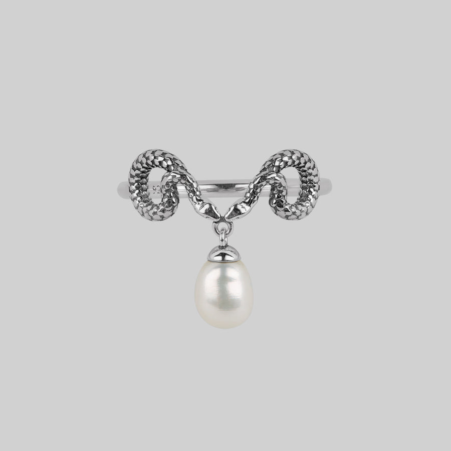 dainty snake pearl ring silver