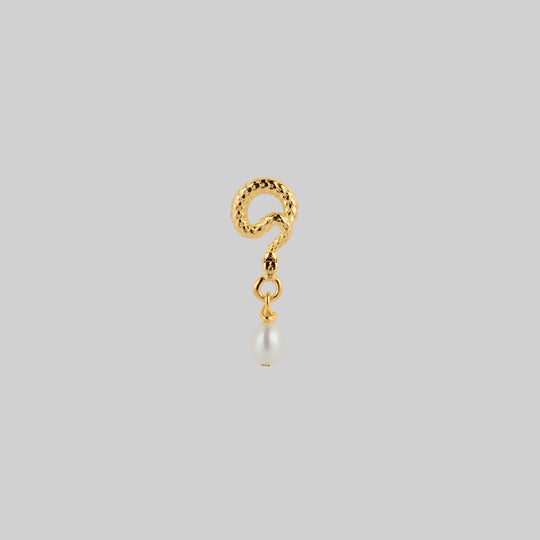 SERPENTINE. Sea Snake Bound Pearl Stud Earring - Gold