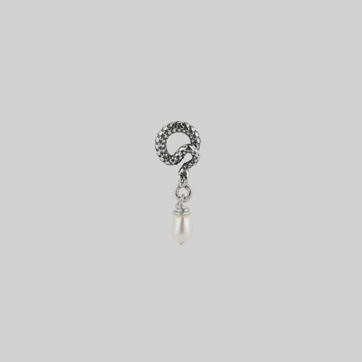 dainty snake pearl stud earring silver