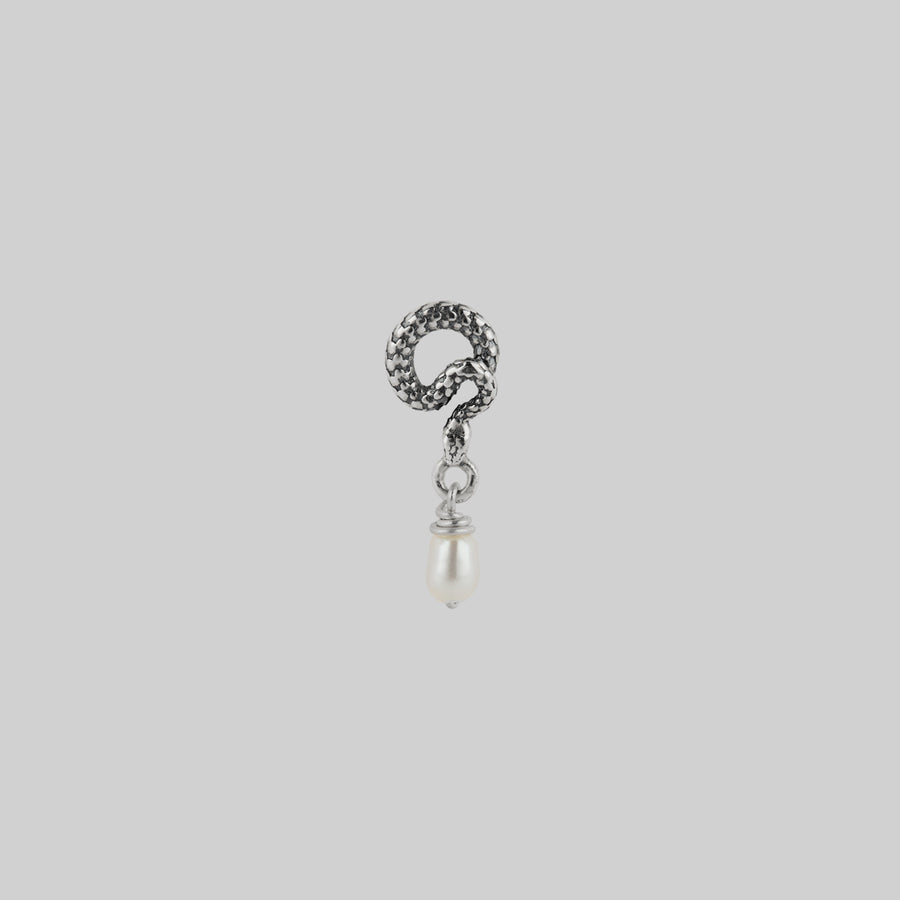dainty snake pearl stud earring silver