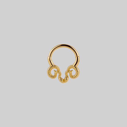 SERPENTINE. Sea Snake Bound Septum Clicker Ring - Gold