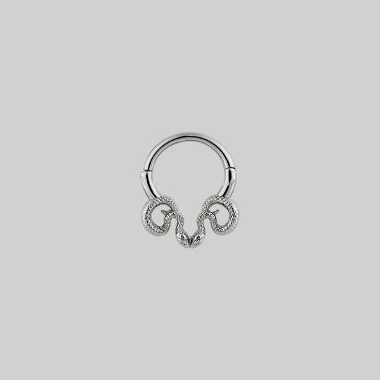 SERPENTINE. Sea Snake Bound Septum Clicker Ring - Silver