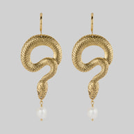 gothic snake pearl hoop earrings gold