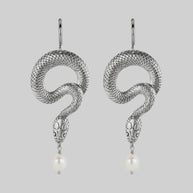 gothic snake pearl hoop earrings silver