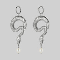 gothic snake pearl hoop earrings silver