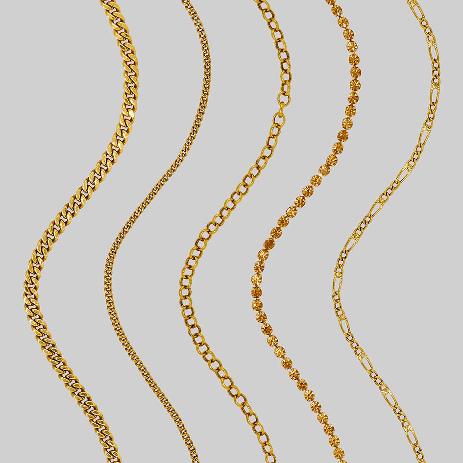 Siege gold chain hair rings shown in different hair styles, close up